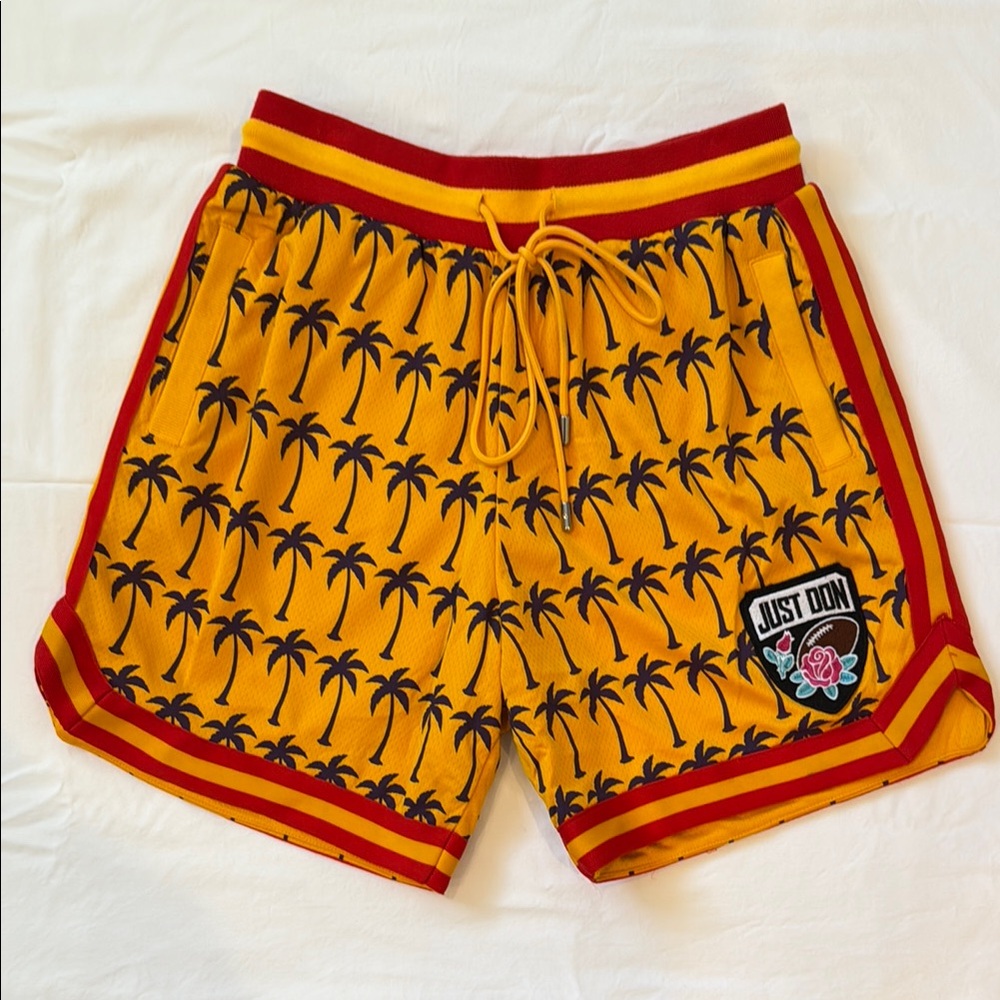 Just Don Men's Yellow Palm Tree Basketball Shorts, Size S